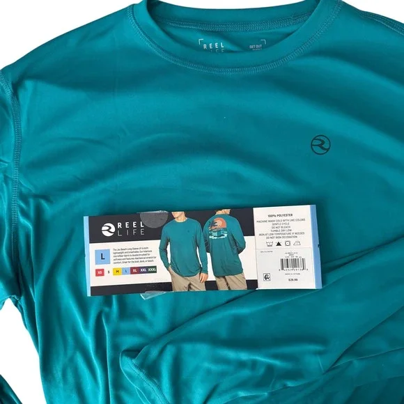 Reel Life Jax Beach UPF50 Tee Mens Large Teal Long Sleeve Graphic Performance - Picture 12 of 16